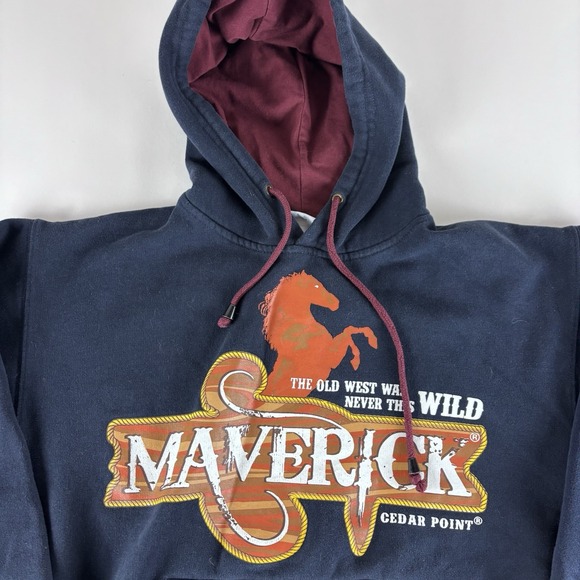 Cedar Fair Cedar Point Maverick Rollercoaster Small 1/2 Zip Pullover Hoodie Blue - Picture 3 of 9